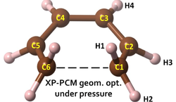 Potential energy surfaces of compressed molecules